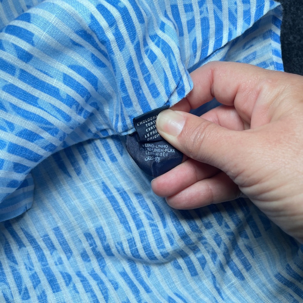 Vilebrequin Button Down Mens XL Blue Excellent Linen Striped Floral Long Sleeve - Picture 6 of 11